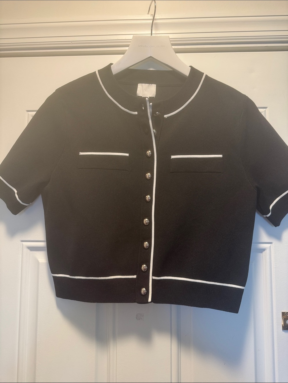 H&M Black Short-Sleeve Cardigan with White Piping